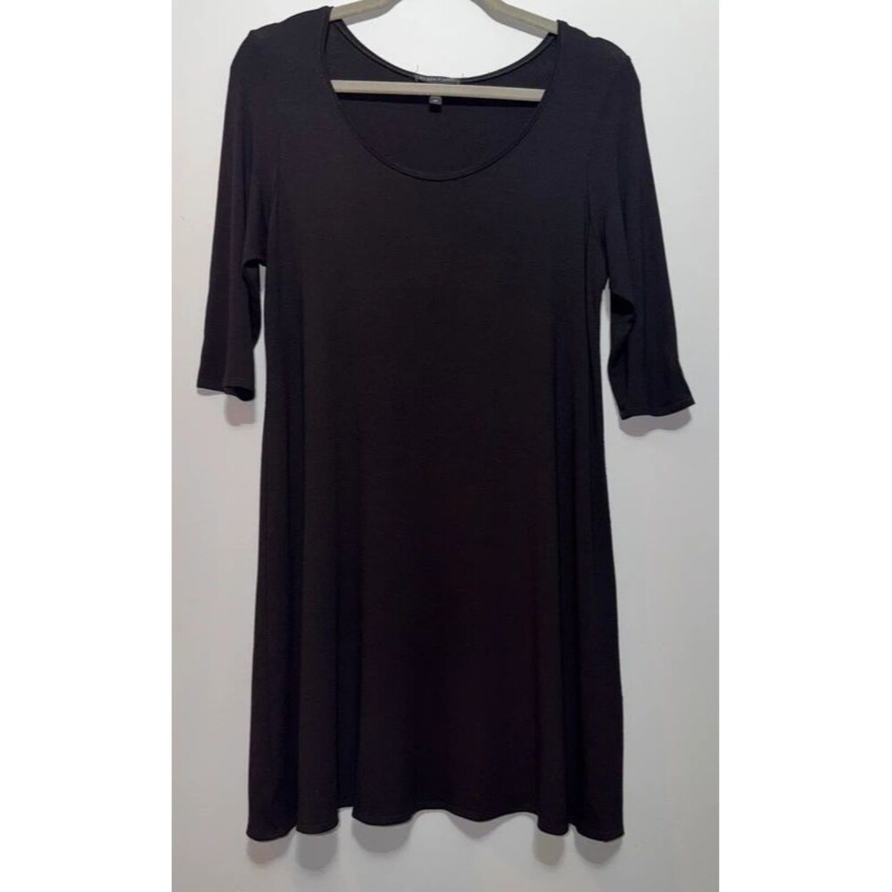 Eileen Fisher Womens Shift Dress Black Viscose Scoop Neck Size Small